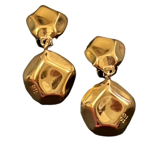 Vintage Givenchy Gold Plated Irregular Door Knocker Drop Logo Clip Earring - Picture 5 of 11